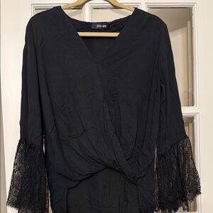 DO+BE Black Bell Sleeve Wrap Blouse